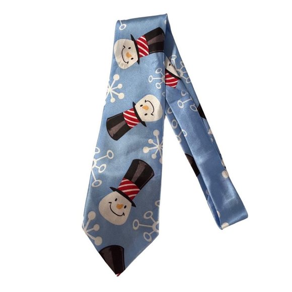 Four Star Men's Necktie Tie Powder Blue Snowman 52 Inch Length Polyester Novelty - Picture 4 of 4